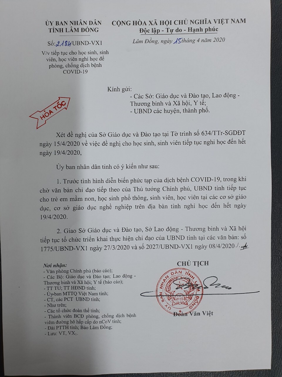 Tiếp tục cho học sinh, sinh viên, học viên nghỉ học để phòng chống dịch bệnh COVID-19